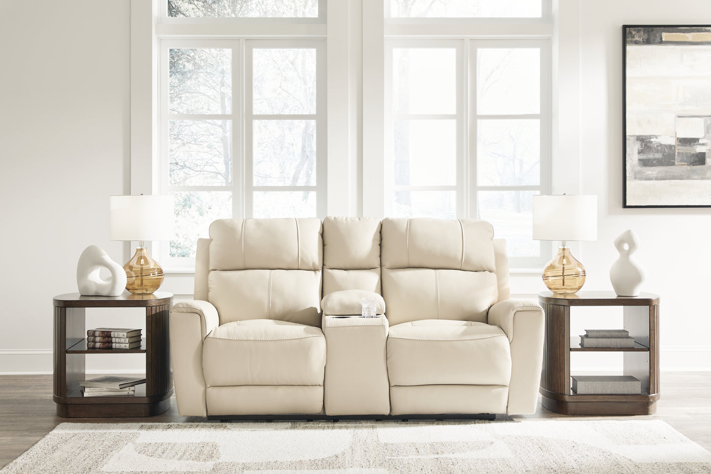 Bradenton Furniture Outlet - Ashley Furniture - Dahlmoore Living Room - DBL REC PWR Loveseat w/Console / Almond - U1320096