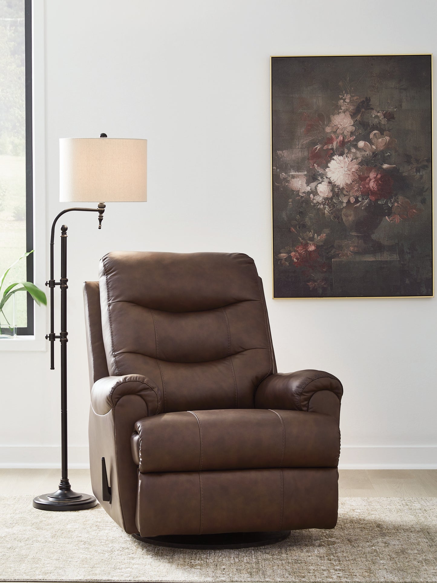 Bradenton Furniture Outlet - Ashley Furniture - Flynwood Living Room - Swivel Glider Recliner / Espresso - PCU1340061