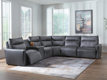 Bradenton Furniture Outlet - Ashley Furniture - ModZ Sectional - 6-Piece Power Reclining Sectional with Audio Console / Blue - U14001S9
