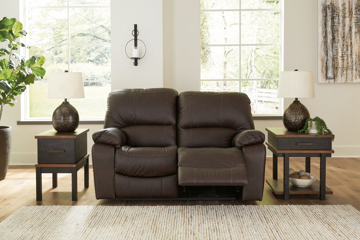 Bradenton Furniture Outlet - Ashley Furniture - Leesworth Living Room - Reclining Power Loveseat / Dark Brown - U4380874