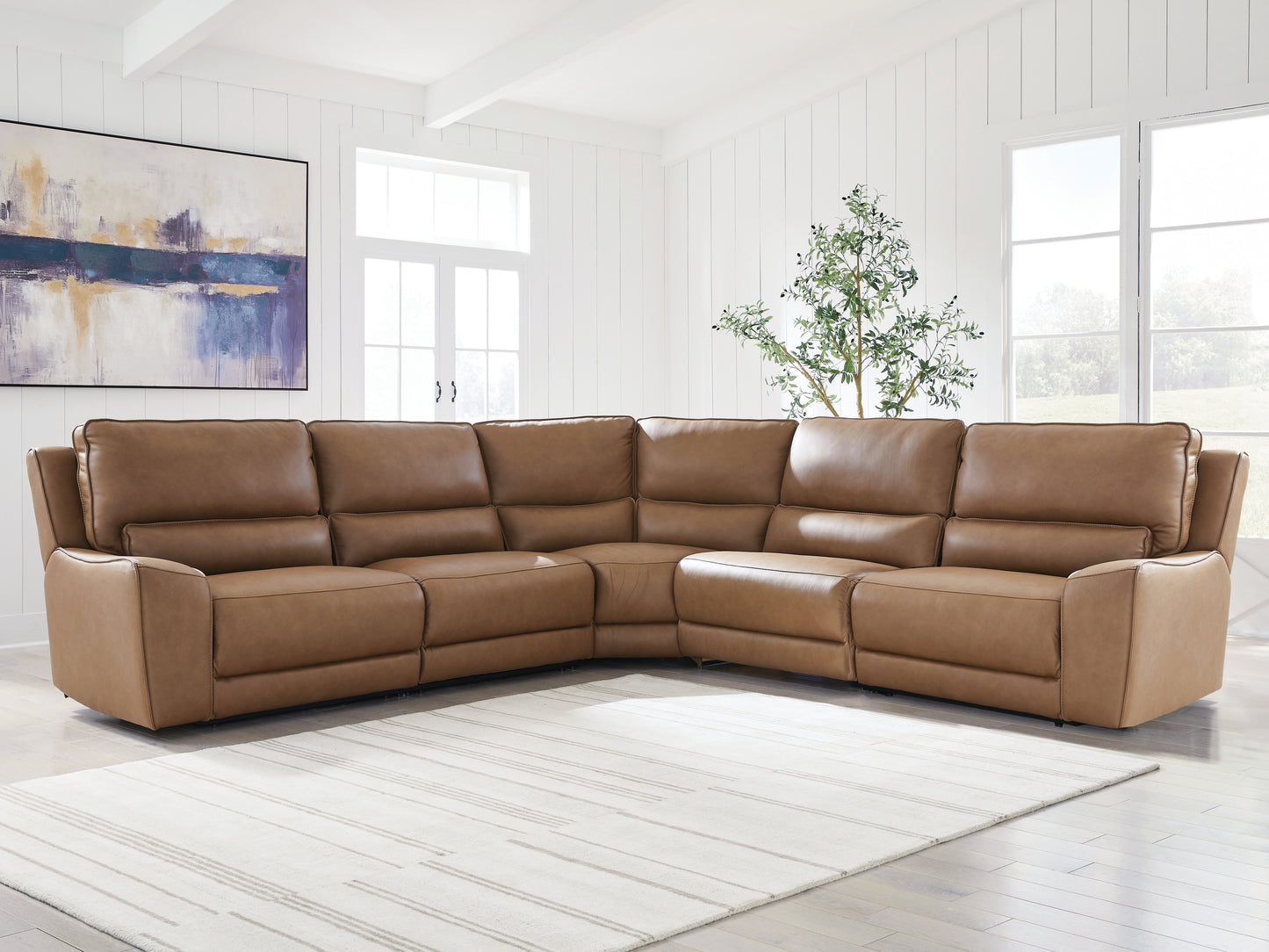 Bradenton Furniture Outlet - Ashley Furniture - DeepWakes Sectional - 5-Piece Power Reclining Sectional / Caramel - PCU62606S8
