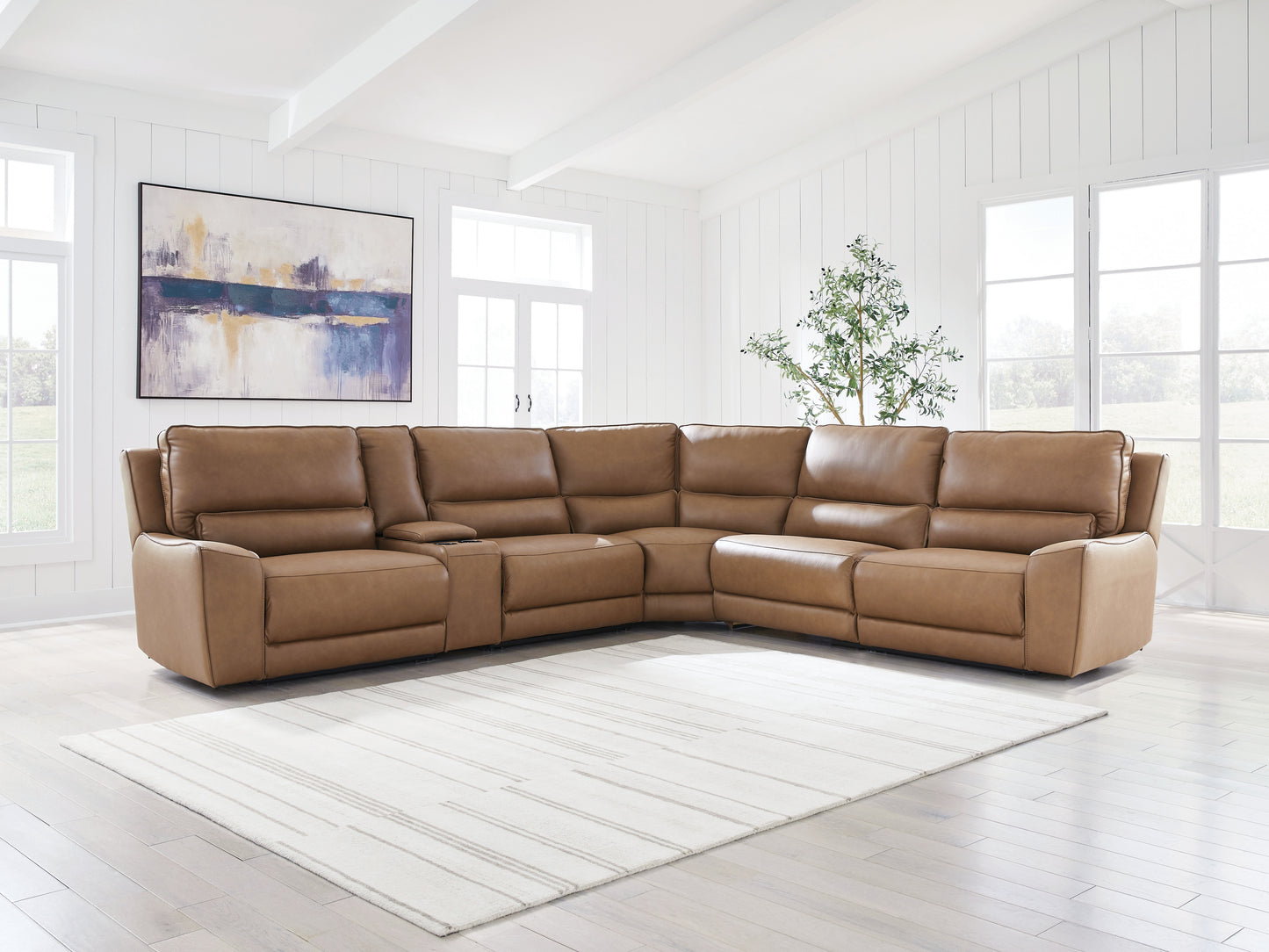 Bradenton Furniture Outlet - Ashley Furniture - DeepWakes Sectional - 6-Piece Reclining Sectional with Storage Console / Caramel - PCU62606S36