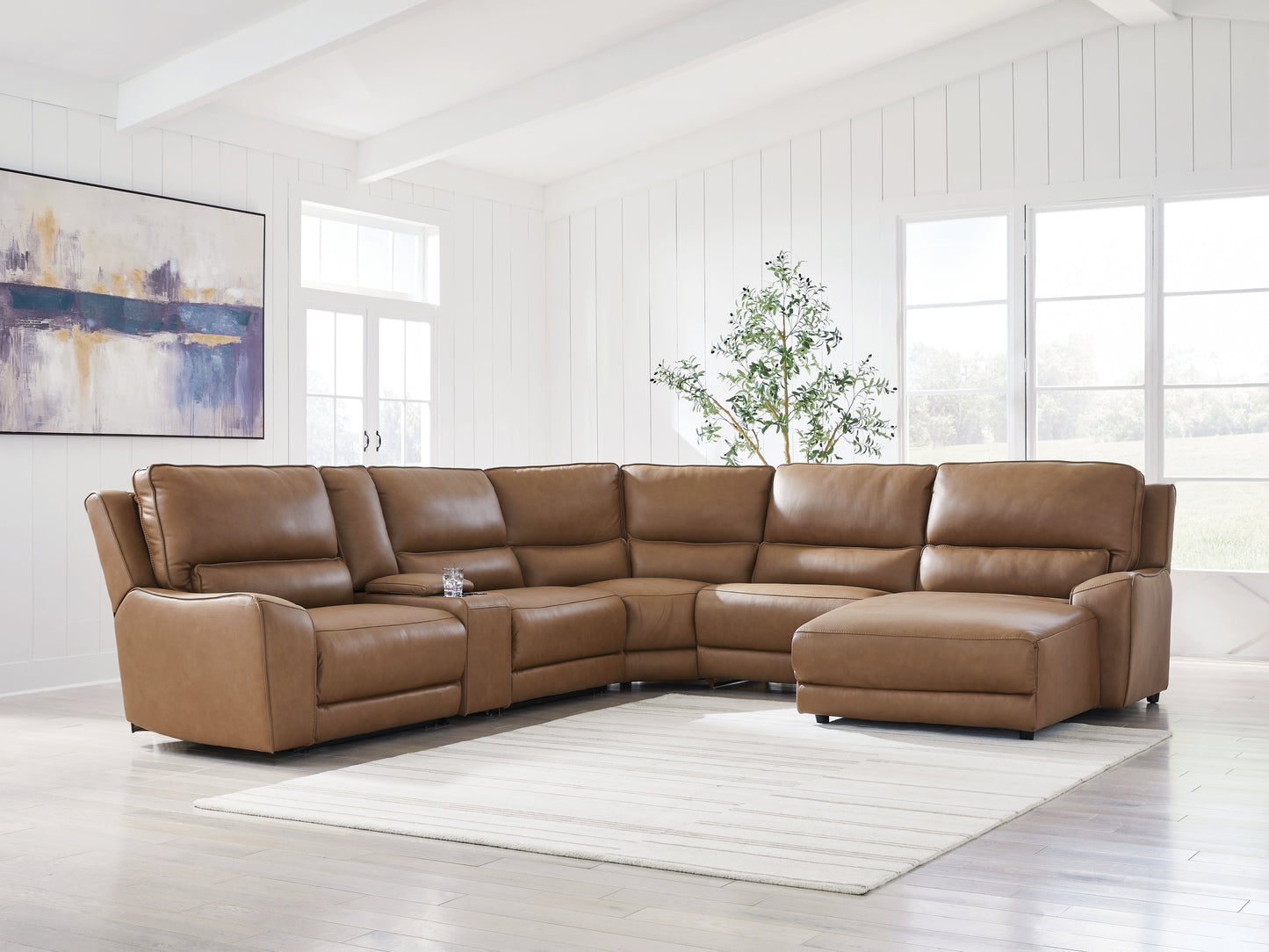Bradenton Furniture Outlet - Ashley Furniture - DeepWakes Sectional - 6-Piece Power Reclining Sectional with Chaise / Caramel - PCU62606S6