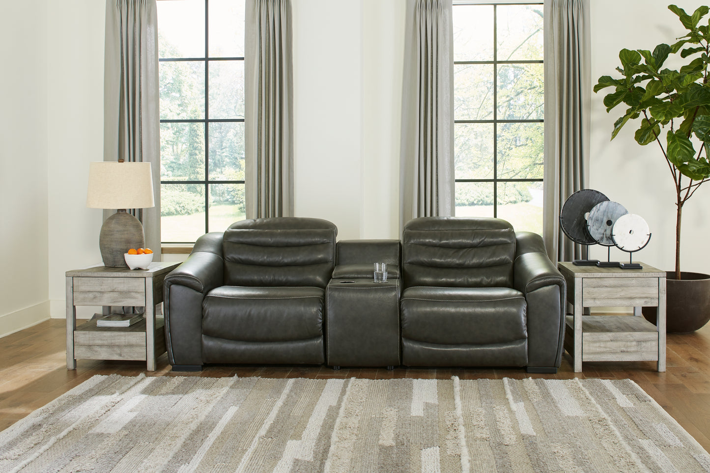 Bradenton Furniture Outlet - Ashley Furniture - Center Line Sectional - 3-Piece Power Reclining Loveseat with Console / Dark Gray - U63404S2