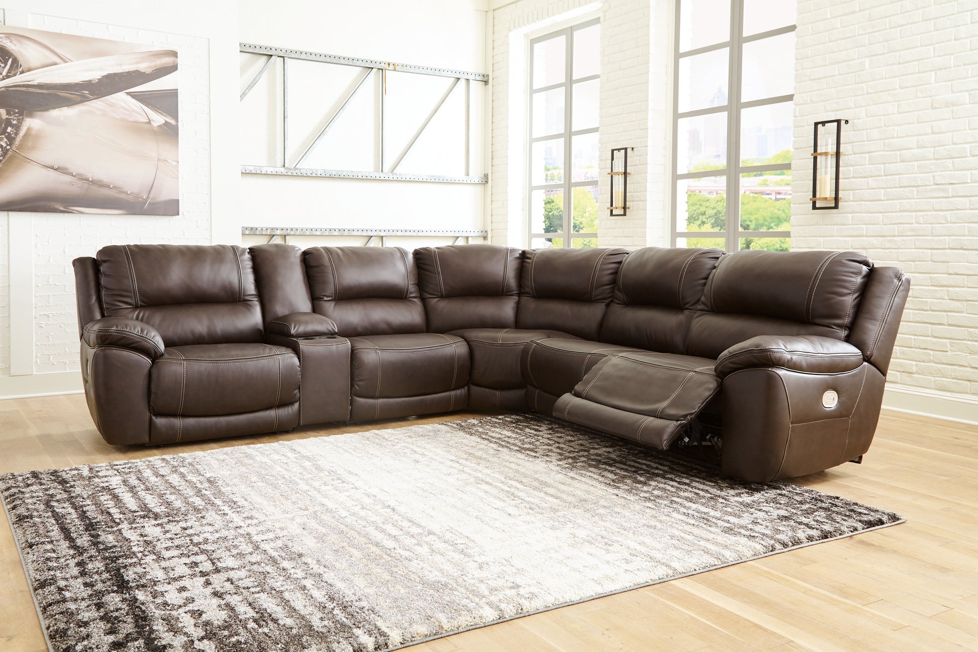 Bradenton Furniture Outlet - Ashley Furniture - Dunleith Sectional - 7-Piece Power Reclining Sectional / Chocolate - U71604S7
