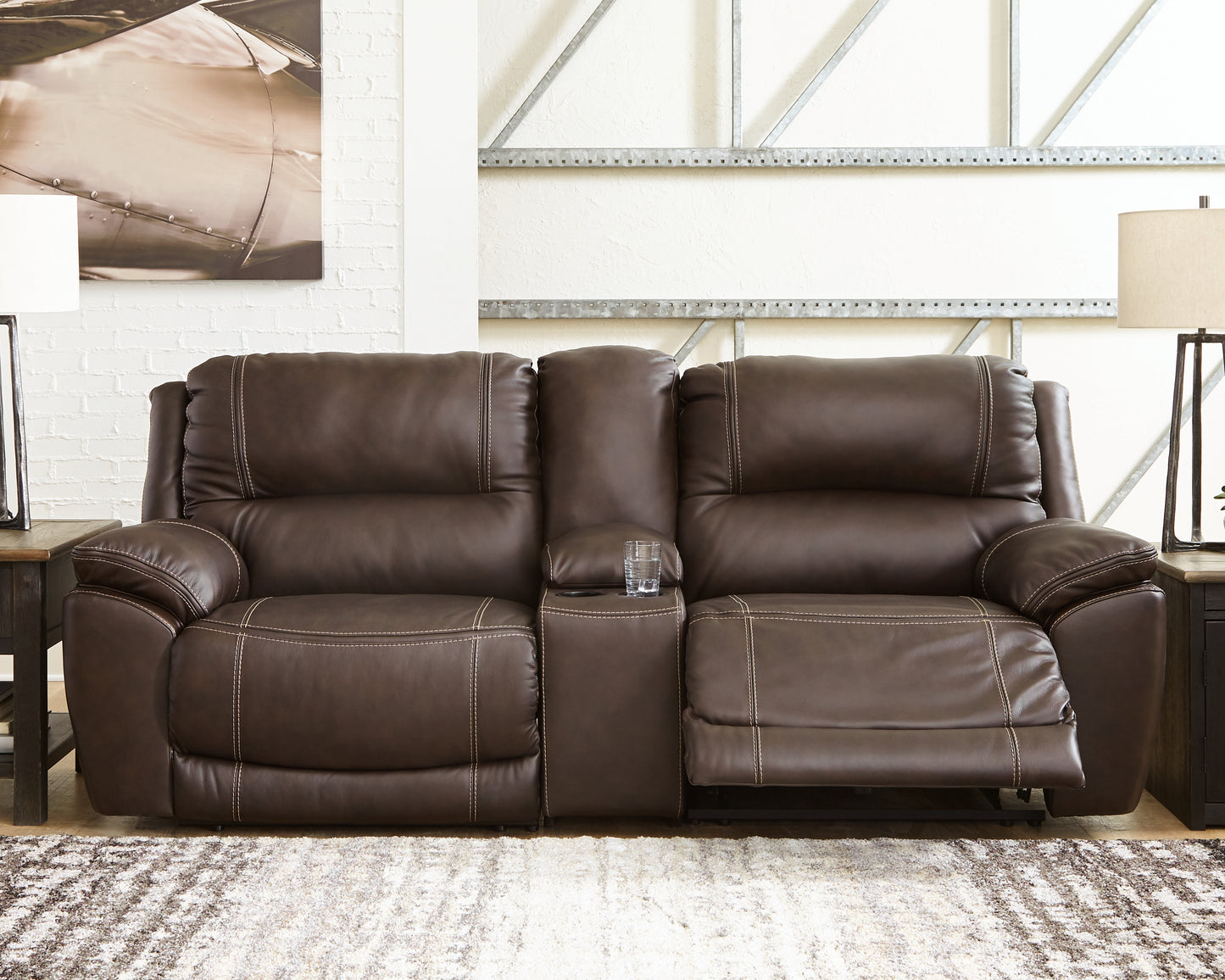Bradenton Furniture Outlet - Ashley Furniture - Dunleith Sectional - 3-Piece Power Reclining Loveseat with Console / Chocolate - U71604S4
