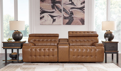 Bradenton Furniture Outlet - Ashley Furniture - Temmpton Sectional - 3-Piece Power Reclining Sectional Loveseat with Console / Chocolate - U92708S2