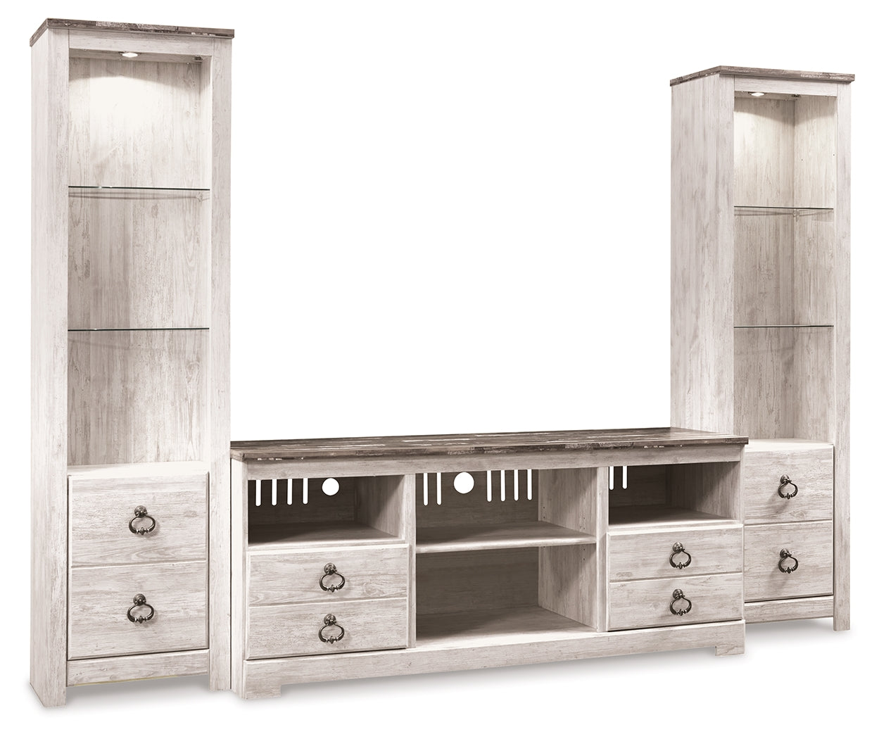 Bradenton Furniture Outlet - Ashley Furniture - Willowton 3-Piece Entertainment Center - 3-Piece Entertainment Center / Whitewash - W267W16