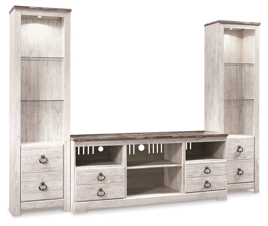Bradenton Furniture Outlet - Ashley Furniture - Willowton 3-Piece Entertainment Center - 3-Piece Entertainment Center / Whitewash - W267W16