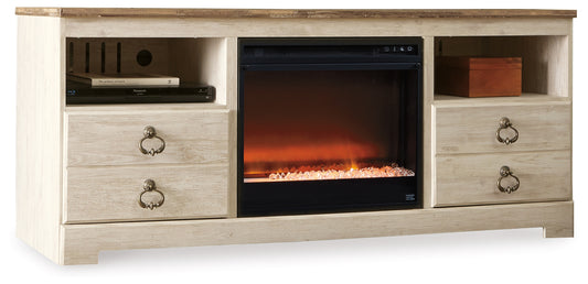 Bradenton Furniture Outlet - Ashley Furniture - Willowton 64" TV Stand with Electric Fireplace - 64" TV Stand with Electric Fireplace / Whitewash - W267W10