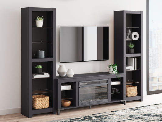 Bradenton Furniture Outlet - Ashley Furniture - Cayberry 3-Piece Entertainment Center with Electric Fireplace - 3-Piece Entertainment Center with Electric Fireplace / Black - W2721W2