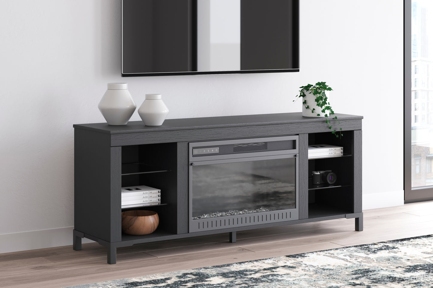 Bradenton Furniture Outlet - Ashley Furniture - Cayberry TV Stand - 60" with Electric Fireplace / Black - W2721-168