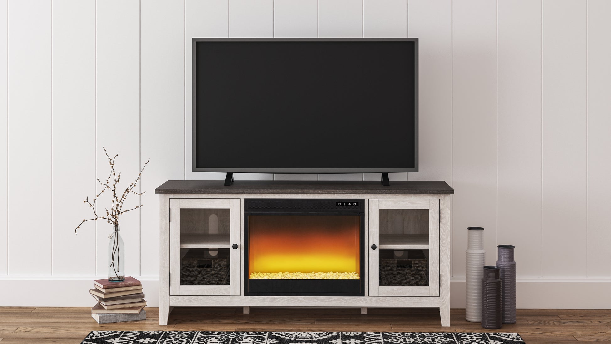 Bradenton Furniture Outlet - Ashley Furniture - Dorrinson 60" TV Stand with Electric Fireplace - 60" TV Stand with Electric Fireplace / Two-tone - W287W2