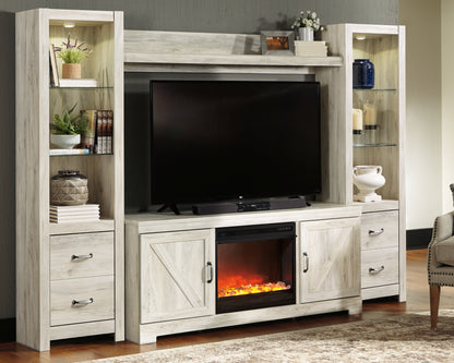Bradenton Furniture Outlet - Ashley Furniture - Bellaby 4-Piece Entertainment Center with Fireplace - 4-Piece Entertainment Center with Fireplace / Whitewash - W331W5