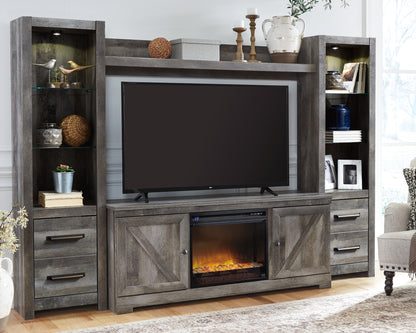 Bradenton Furniture Outlet - Ashley Furniture - Wynnlow 4-Piece Entertainment Center with Electric Fireplace - 4-Piece Entertainment Center with Electric Fireplace / Gray - W440W5