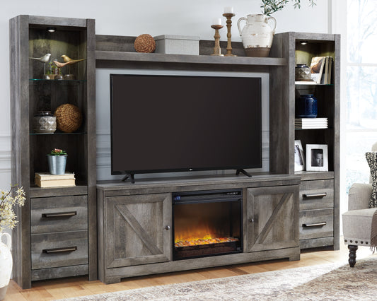 Bradenton Furniture Outlet - Ashley Furniture - Wynnlow 4-Piece Entertainment Center with Electric Fireplace - 4-Piece Entertainment Center with Electric Fireplace / Gray - W440W5