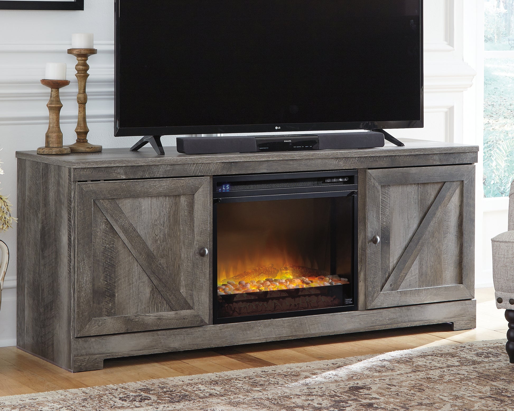 Bradenton Furniture Outlet - Ashley Furniture - Wynnlow 63" TV Stand with Electric Fireplace - 63" TV Stand with Electric Fireplace / Gray - W440W4