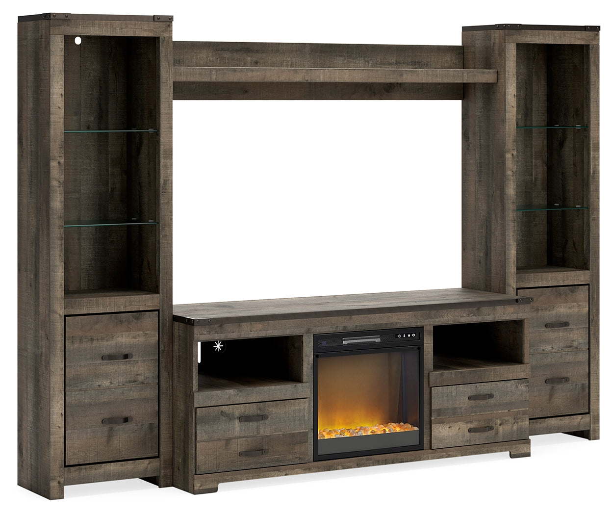Bradenton Furniture Outlet - Ashley Furniture - Trinell 4-Piece Entertainment Center with Electric Fireplace - 4-Piece Entertainment Center with Electric Fireplace / Brown - W446W10