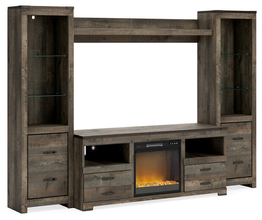Bradenton Furniture Outlet - Ashley Furniture - Trinell 4-Piece Entertainment Center with Electric Fireplace - 4-Piece Entertainment Center with Electric Fireplace / Brown - W446W10