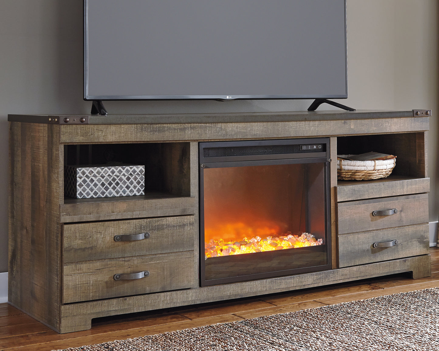 Bradenton Furniture Outlet - Ashley Furniture - Trinell 63" TV Stand with Electric Fireplace - 63" TV Stand with Electric Fireplace / Brown - W446W5