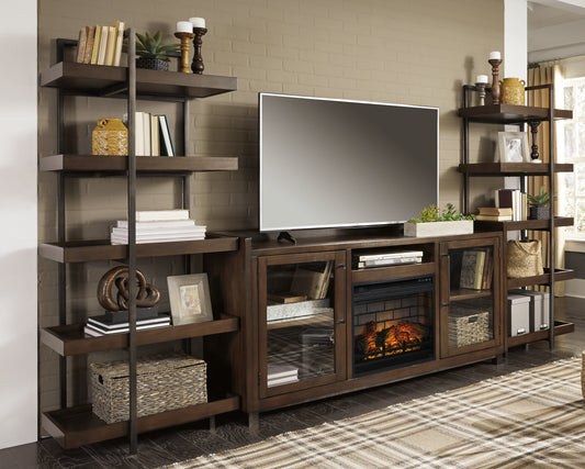Bradenton Furniture Outlet - Ashley Furniture - Starmore 3-Piece Wall Unit with Electric Fireplace - 3-Piece Wall Unit with Electric Fireplace / Brown/Gunmetal - W633W6