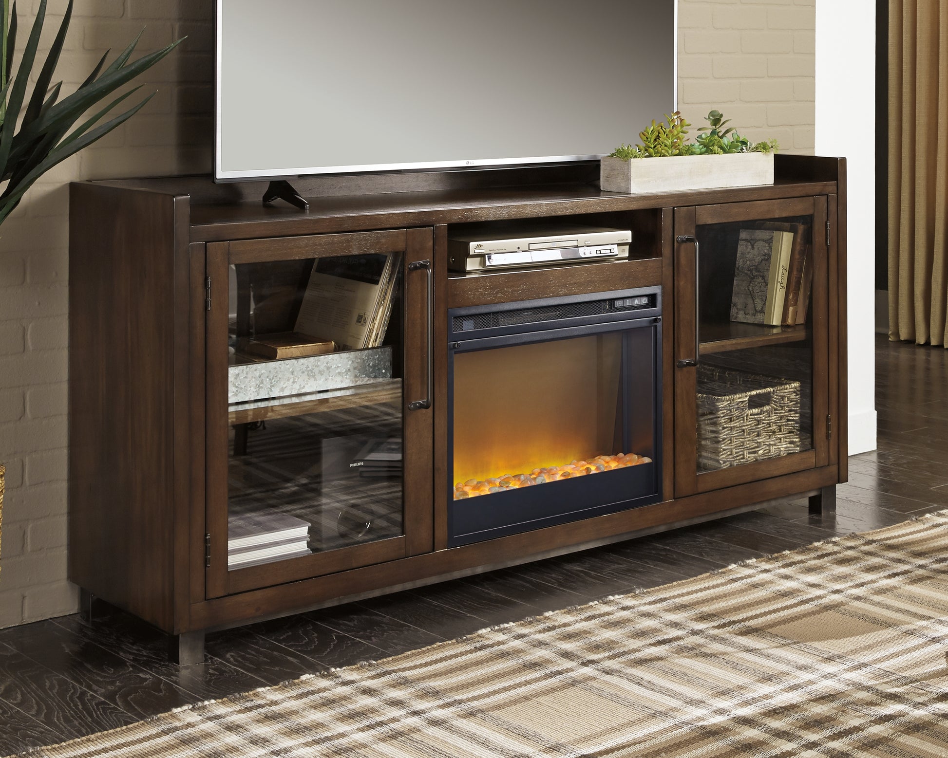 Bradenton Furniture Outlet - Ashley Furniture - Starmore 70" TV Stand with Electric Fireplace - 70" TV Stand with Electric Fireplace / Brown - W633W4