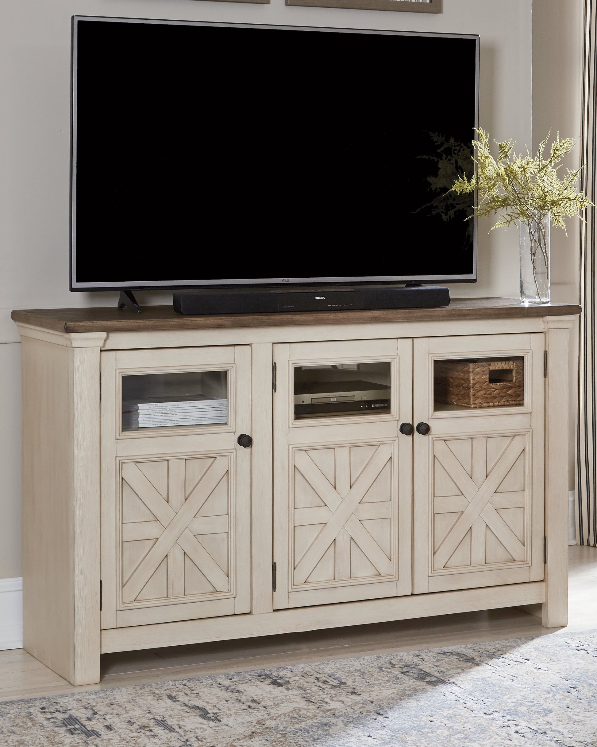 Bradenton Furniture Outlet - Ashley Furniture - Bolanburg 60" TV Stand - 60" / White/Weathered Gray - W647-38