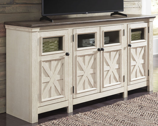Bradenton Furniture Outlet - Ashley Furniture - Bolanburg 74" TV Stand - 74" / White/Weathered Gray - W647-60