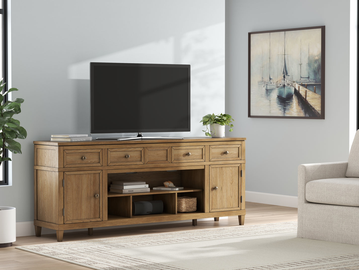 Bradenton Furniture Outlet - Ashley Furniture - Sharlance 81" TV Stand - 81" / Light Brown - W655-68