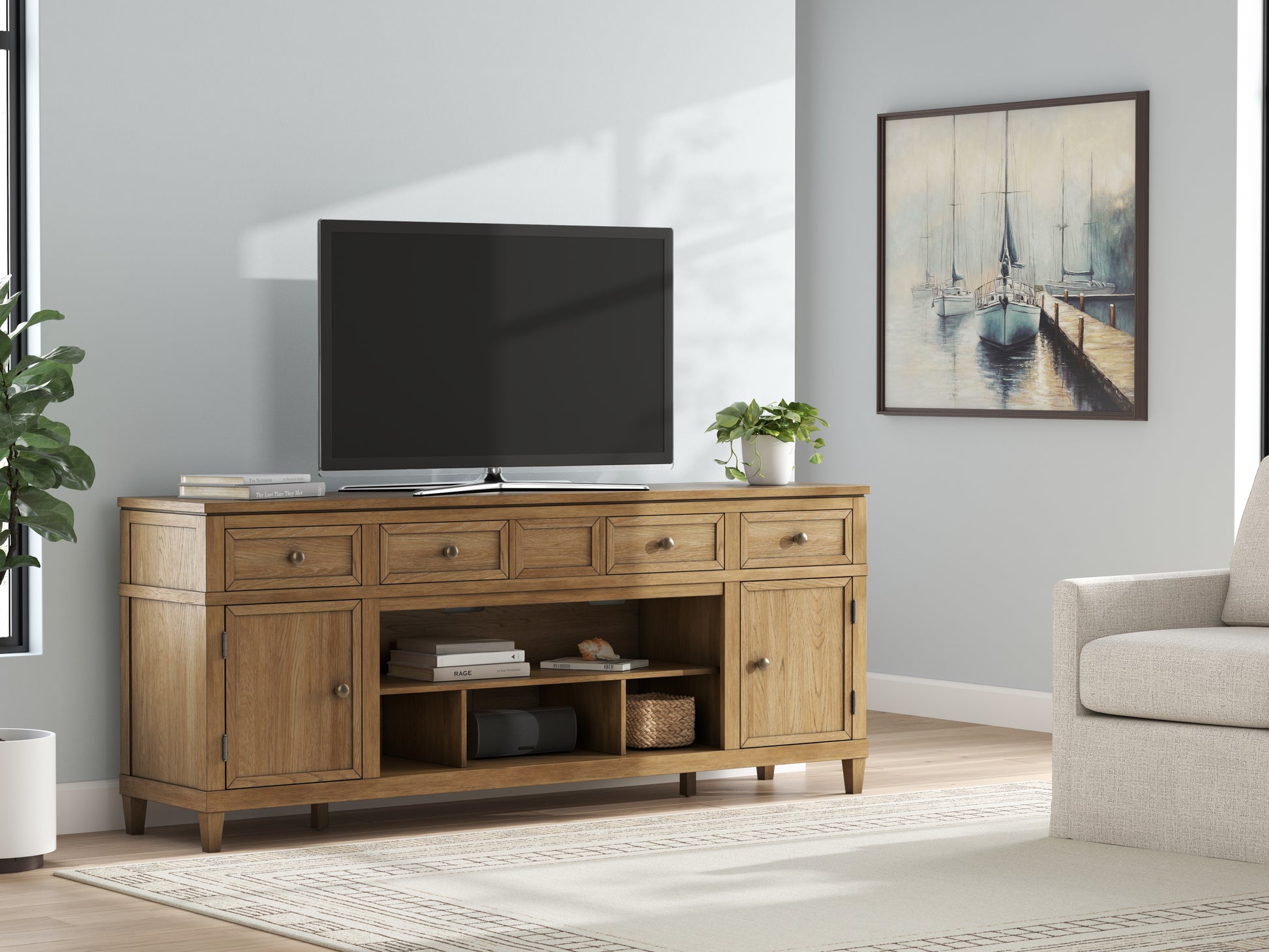 Bradenton Furniture Outlet - Ashley Furniture - Sharlance 81" TV Stand - 81" / Light Brown - W655-68