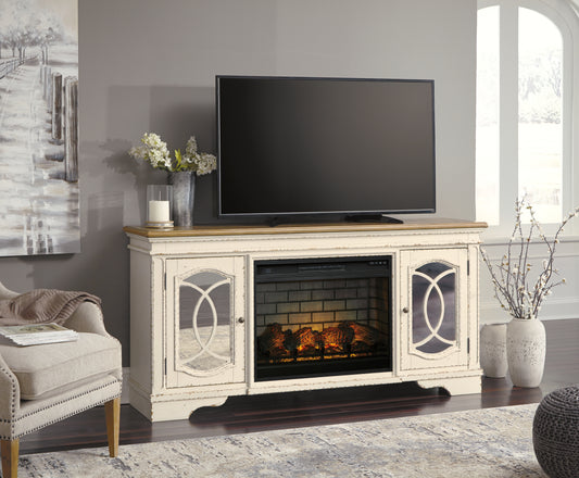 Bradenton Furniture Outlet - Ashley Furniture - Realyn 74" TV Stand with Electric Fireplace - 74" TV Stand with Electric Fireplace / Chipped White - W743W2