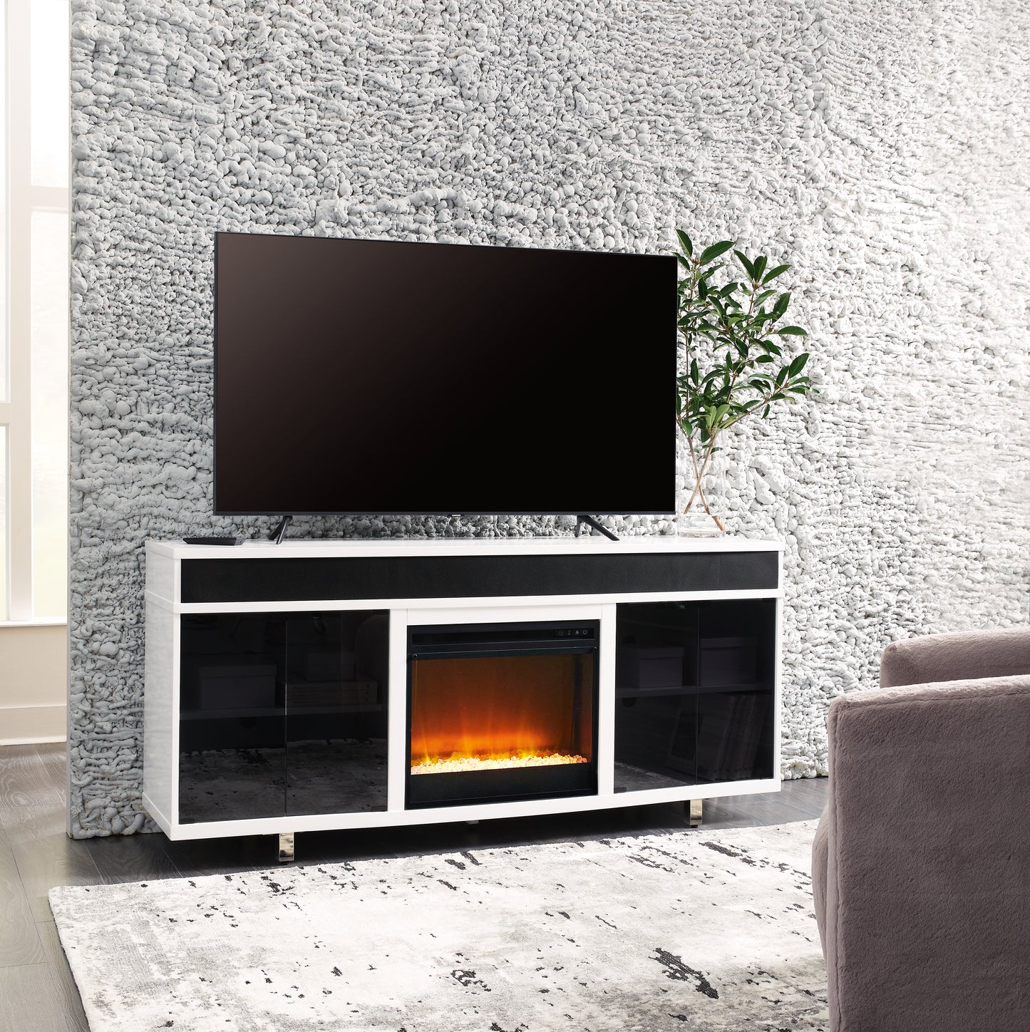 Bradenton Furniture Outlet - Ashley Furniture - Gardoni 72" TV Stand with Electric Fireplace - 72" TV Stand with Electric Fireplace / White/Black - W756W1