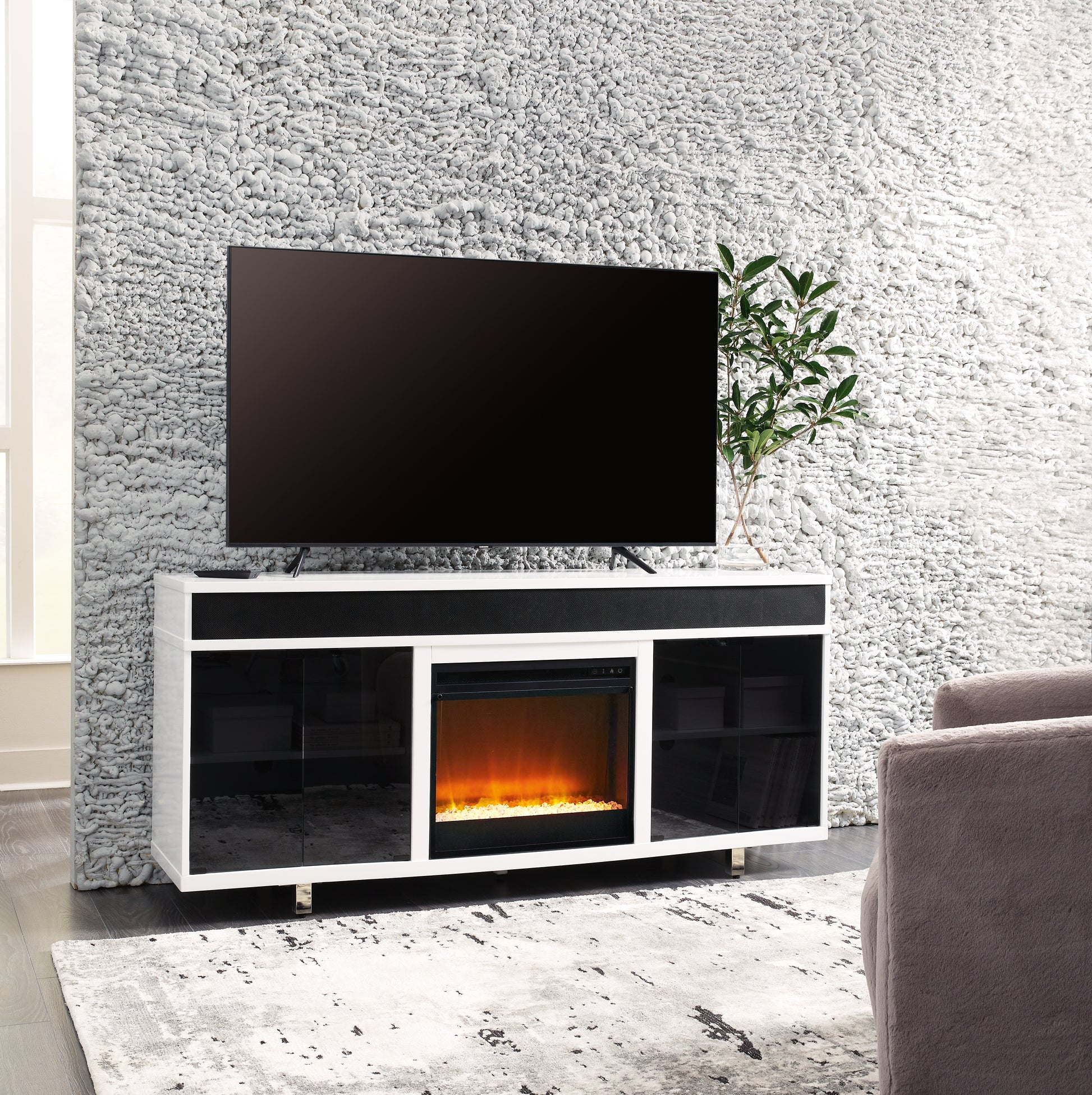 Bradenton Furniture Outlet - Ashley Furniture - Gardoni 72" TV Stand with Electric Fireplace - 72" TV Stand with Electric Fireplace / White/Black - W756W1