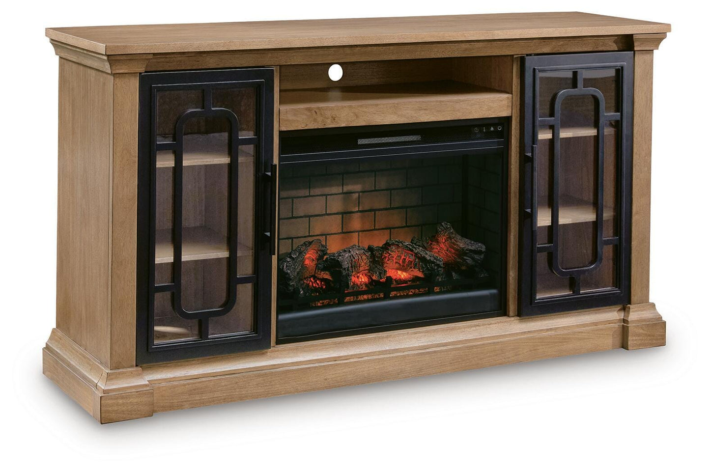 Bradenton Furniture Outlet - Ashley Furniture - Wittenmyer 72" TV Stand with Electric Fireplace - 72" TV Stand with Electric Fireplace / Natural/Black - W794W1