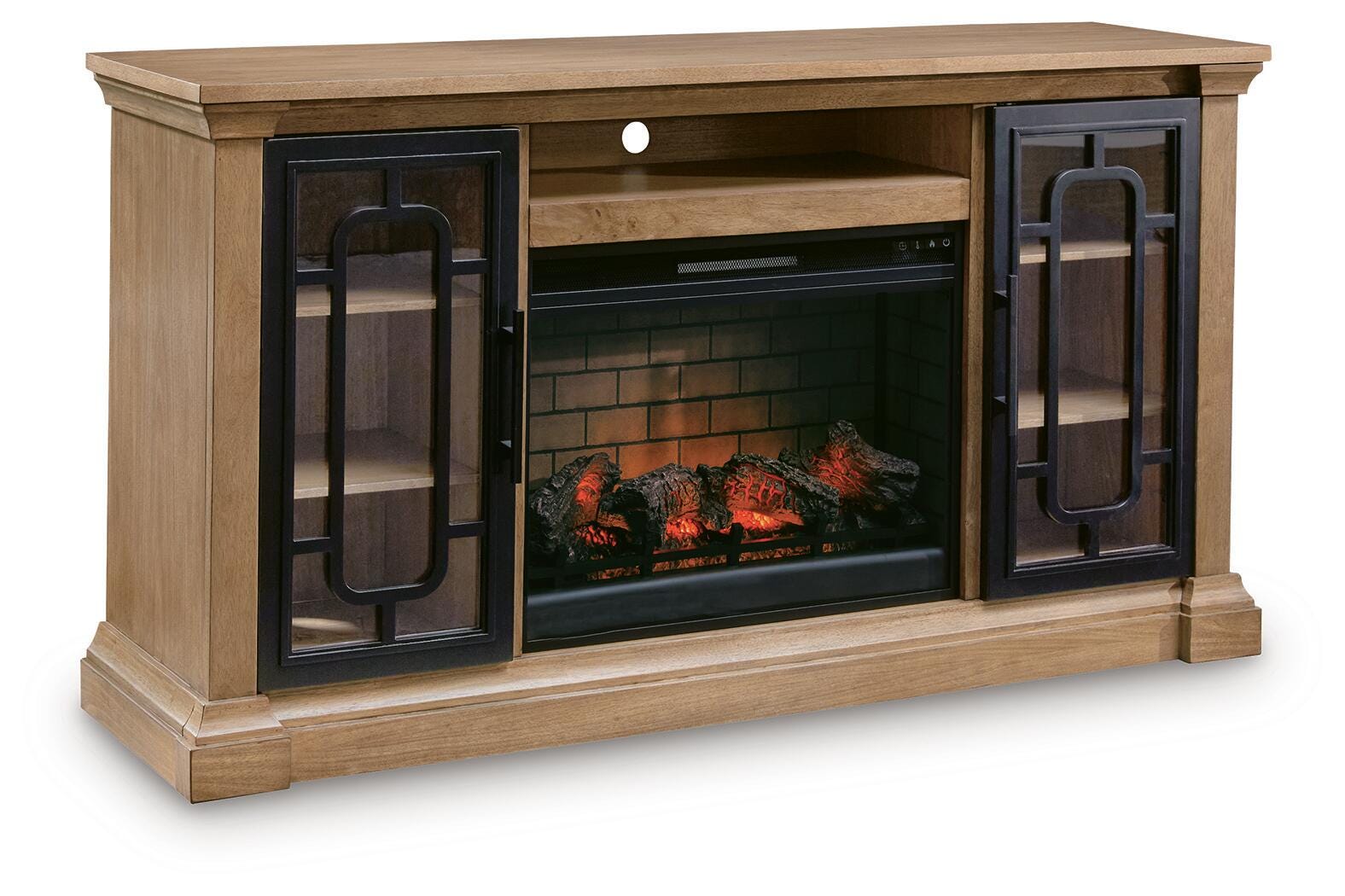 Bradenton Furniture Outlet - Ashley Furniture - Wittenmyer 72" TV Stand with Electric Fireplace - 72" TV Stand with Electric Fireplace / Natural/Black - W794W1