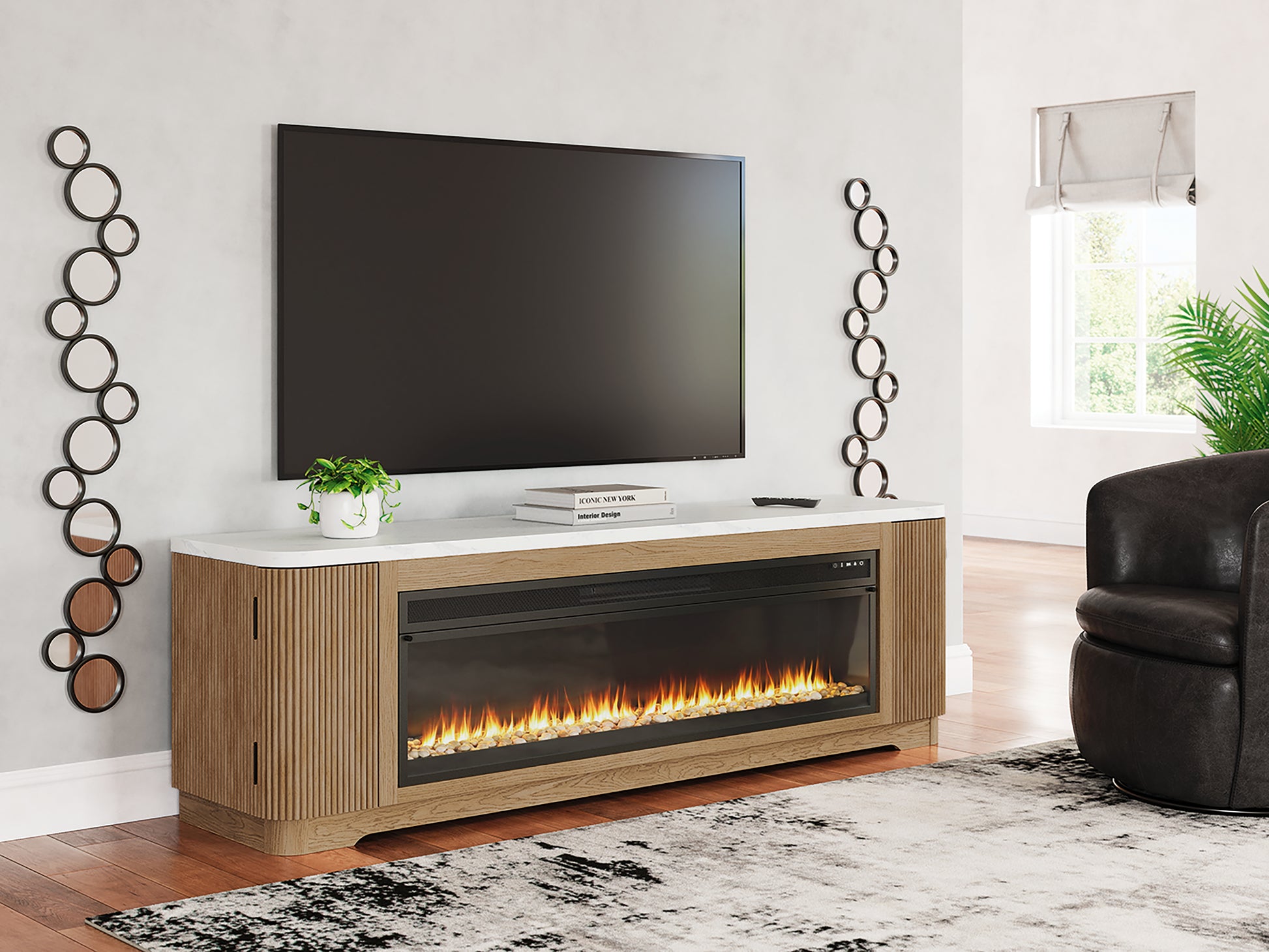 Bradenton Furniture Outlet - Ashley Furniture - Camdill 80" TV Stand with Electric Fireplace - 80" TV Stand with Electric Fireplace / Light Brown - W808W1