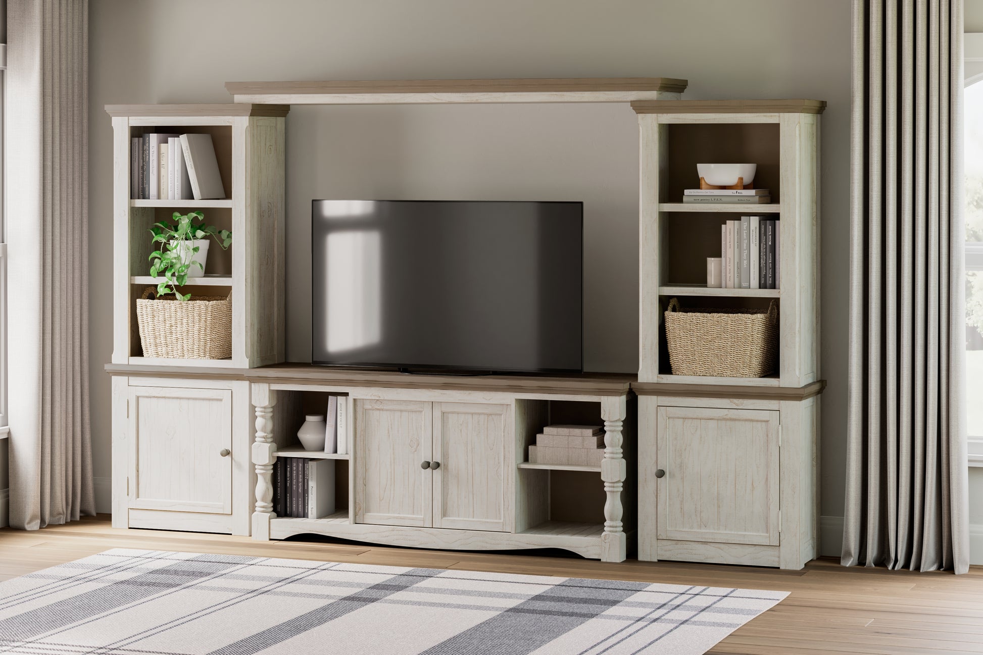 Bradenton Furniture Outlet - Ashley Furniture - Havalance Entertainment Center - 4-Piece Entertainment Center / Two-tone - W814W1