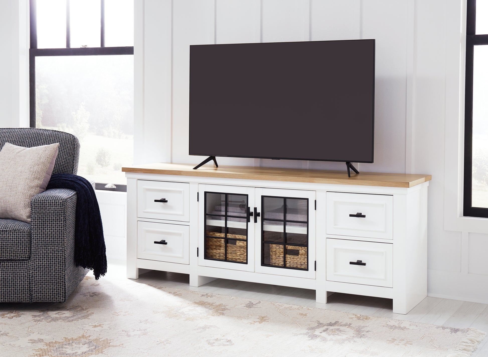 Bradenton Furniture Outlet - Ashley Furniture - Ashbryn 74" TV Stand - 74" / White/Natural - W844-68