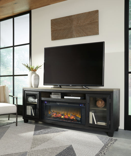 Bradenton Furniture Outlet - Ashley Furniture - Foyland 83" TV Stand with Electric Fireplace - 83" TV Stand with Electric Fireplace / Black/Brown - W989W1