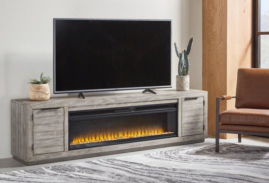 Bradenton Furniture Outlet - Ashley Furniture - Naydell 92" TV Stand with Electric Fireplace - 92" TV Stand with Electric Fireplace / Gray - W996W1